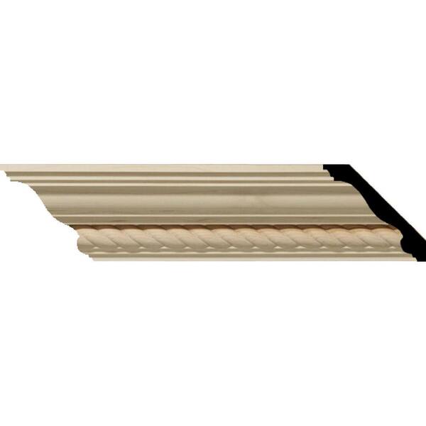 Ekena Millwork 4-7/8 in. x 94-1/2 in. x 4-3/4 in. Unfinished Wood Maple Andrea Rope Carved Crown Moulding