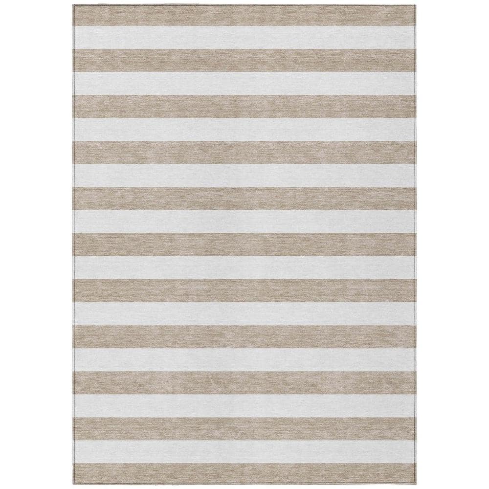 Taupe and White 3 ft. x 5 ft. Woven Striped Polyester Rectangle Indoor/Outdoor Area Rug price history on PriceWatchPro