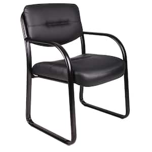 Black Leather Guest Chair with Arms, Black Steel Frame