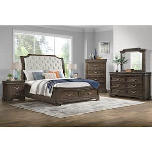 New Classic Furniture Lyndhurst 5-Piece Walnut King Wood Bedroom Set (Bed, Dresser, Mirror, Nightstand, Chest)