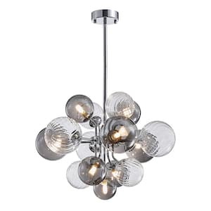 8-Light Chrome and Smoky Bubble;Island;Sputnik Cluster;Globe;Tiered Chandelier for Dining Room with Ribbed Glass