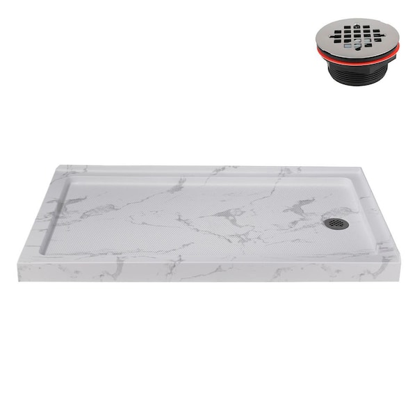 60 in. x 36 in. Corner Acrylic Shower Pan Base in Matte Marble with Right Hand Drain Included
