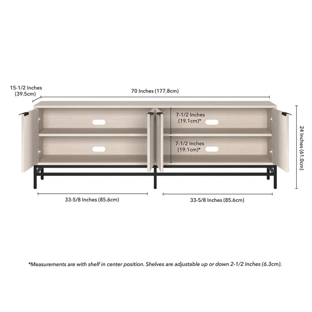 Alder White 70" Modern TV Stand with Fluted Cabinet Doors