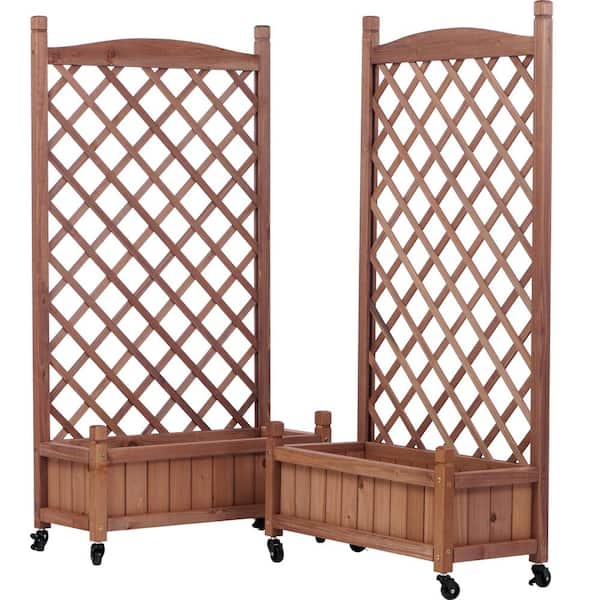 Unbranded Raised Garden Bed with Trellis, Outdoor Wood Planter Box and Plant Stand with Climbing Racks (2-Pack)