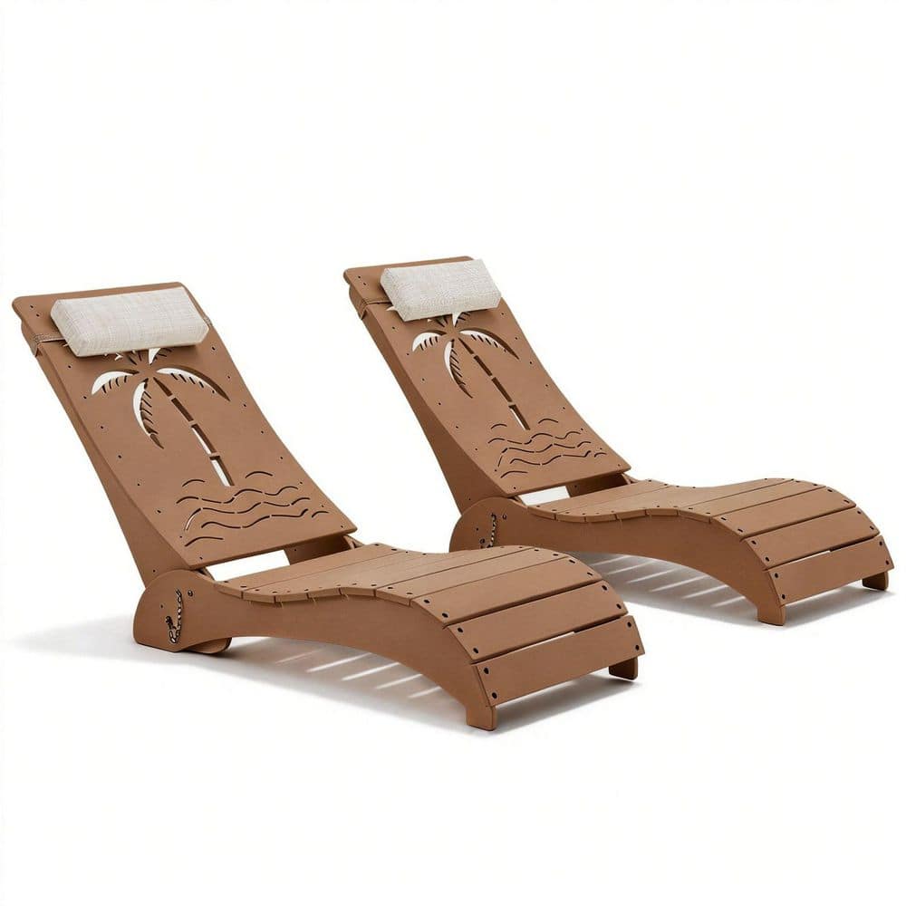 2-Piece HDPE Outdoor Chaise Lounges 3-Position Adjustable Backrest with Headrest, Ergonomic Poolside Lounger(Teak) price history on PriceWatchPro