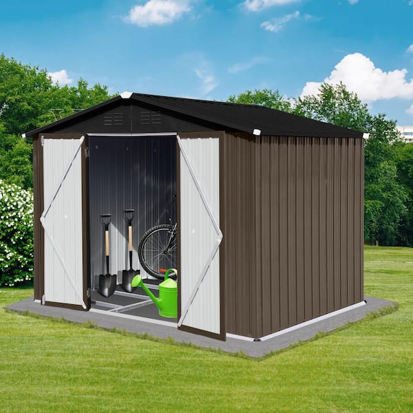 April 8 ft. W x 6 ft. D Brown Outdoor Metal Storage Shed with Secure Double Doors, Air Vents, Peak Roof (52.64 sq. ft. )