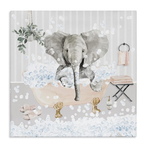 Fun Elephant Bubble Bath Tub by Lanie Loreth 1 Piece Unframed Animal Graphic Art Print 17 in. x 17 in.