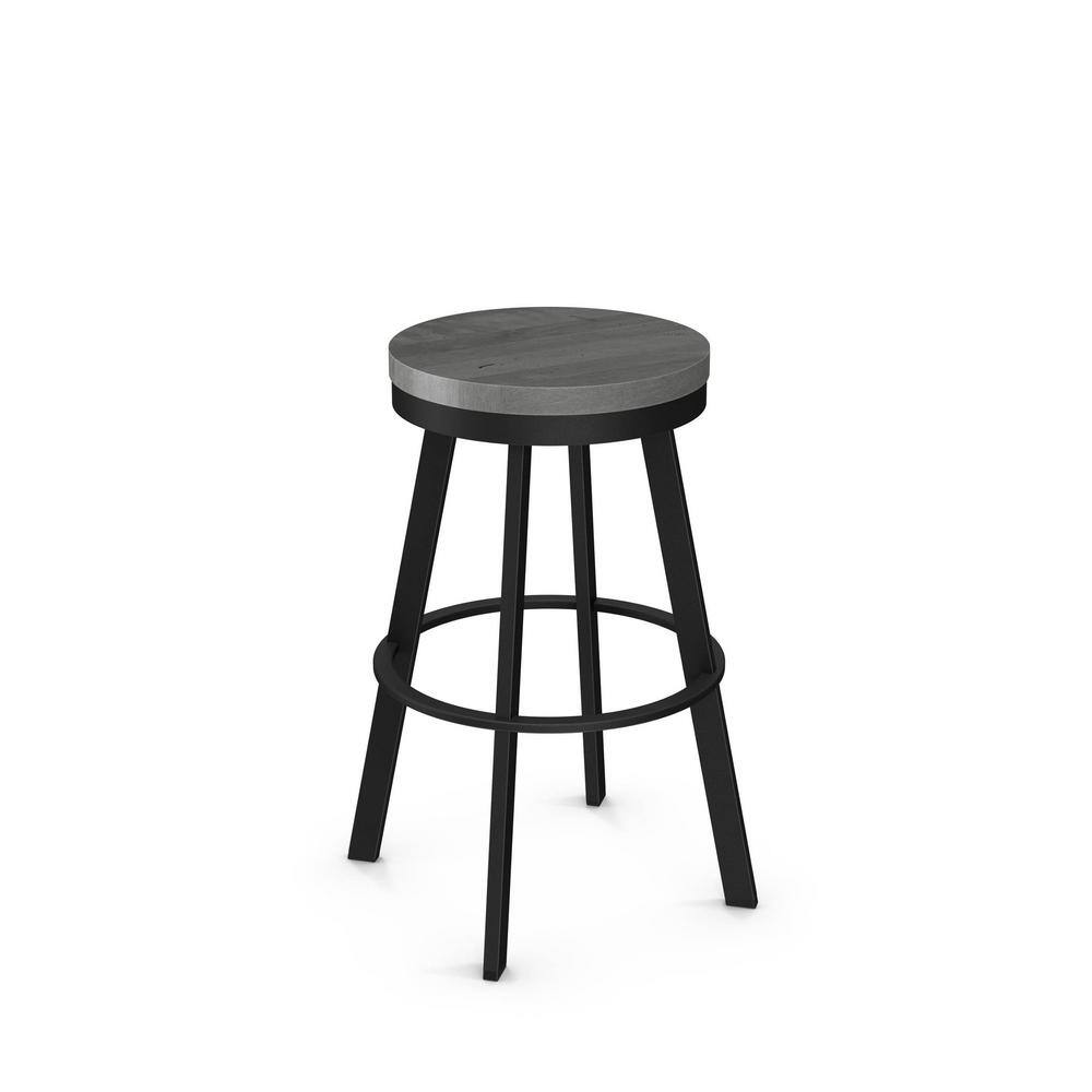 30" Grey Distressed Wood & Black Metal Industrial Swivel Barstool