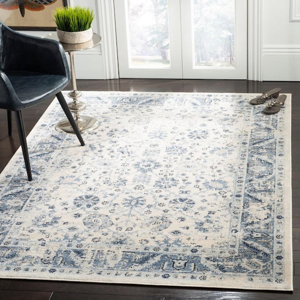 Charleston Ivory/Blue 6 ft. x 9 ft. Floral Area Rug