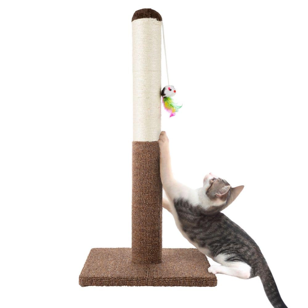 24.5 Inch Beige and Brown Sisal Cat Scratching Post with Carpet Base