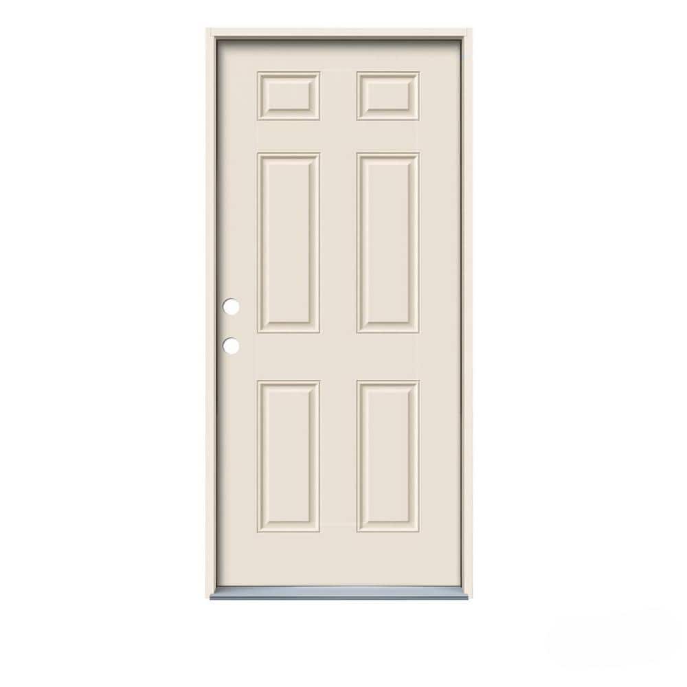 JELDWEN 36 in. x 80 in. 6Panel Primed Fiberglass Prehung RightHand