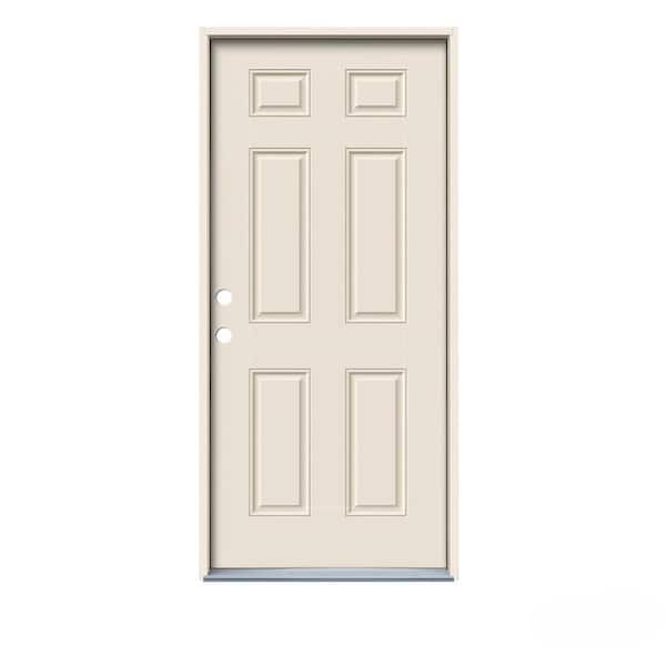 JELD-WEN 36 in. x 80 in. 6-Panel Primed Fiberglass Prehung Right-Hand Inswing Front Door