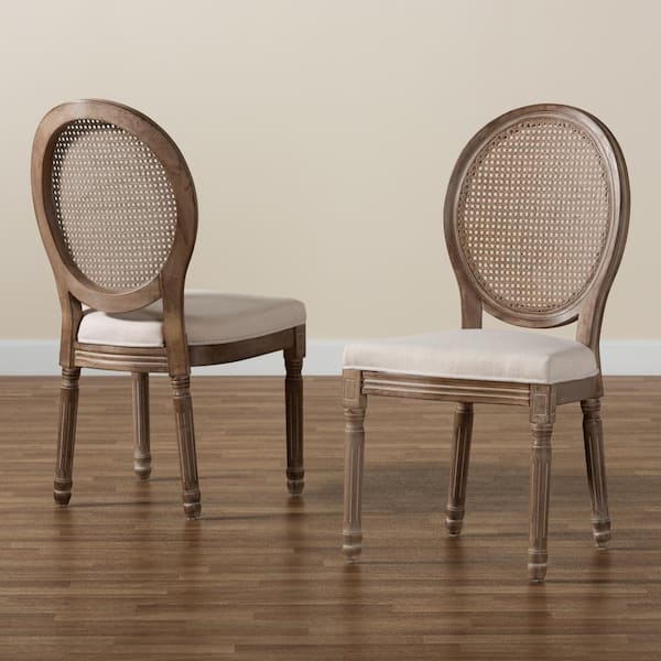 Troutdale King Louis Back Side Chair in Beige/Oak, Solid Wood, Backrest  Design--This dining chair comes breathable rattan backrest--stylish and  comfortable. 