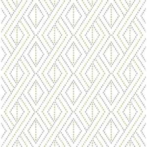 30.75 sq. ft. Luxe Haven Argos Grey and Yellow Boho Grid Vinyl Peel and Stick Wallpaper Roll