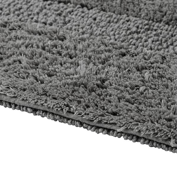 Lux Collection Grey 17 in. x 24 in. 100% Cotton Reversible Race Track Pattern Bath Rug
