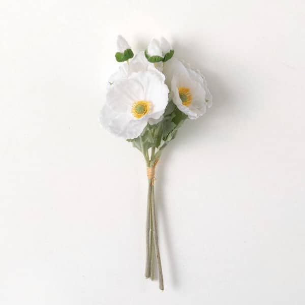 SULLIVANS 13.75 in. White Indoor Artificial Poppy Flower Bush