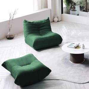 34.25 in. Creative Lazy Floor Sofa Teddy Velvet Bean Bag Corduroy Retro Decorative Cozy Armless Ottoman, Green