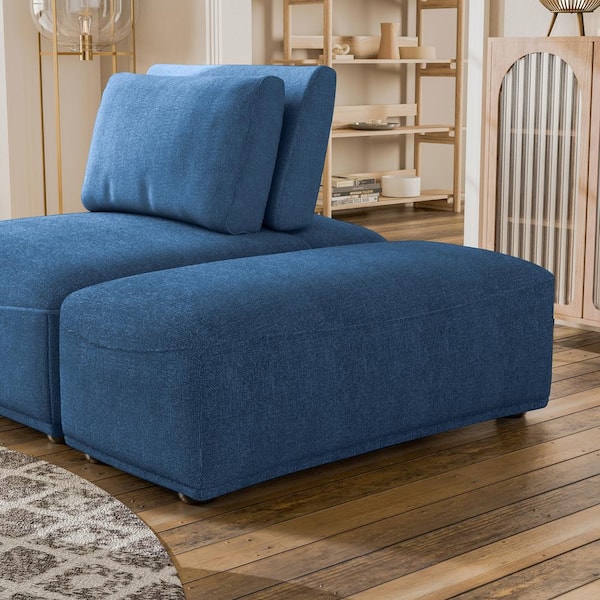 Furniture of America Fairwinds 20 in. Armless Chenille Rectangle Modular Ottoman Sofa in Blue