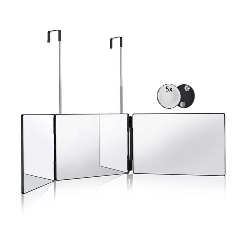 35.9 in. W x 7.64 in. H Rectangular Magnifying Trifold Hanging Bathroom Makeup Mirror in Black with Telescoping Hooks price history on PriceWatchPro