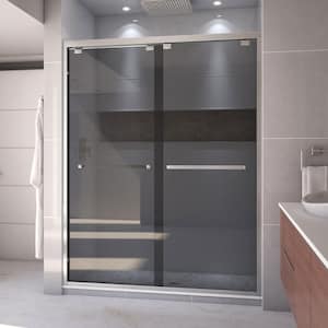 Encore 60 in. W x 76 in. H Sliding Semi-Frameless Shower Door in Brushed Nickel with Gray Glass