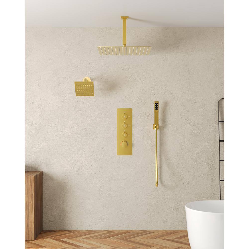 Gold Stainless Steel Dual Shower Head System with Thermostatic Valve