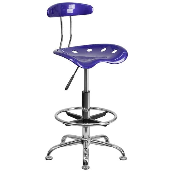 Flash Furniture Vibrant Deep Blue and Chrome Drafting Stool with Tractor Seat