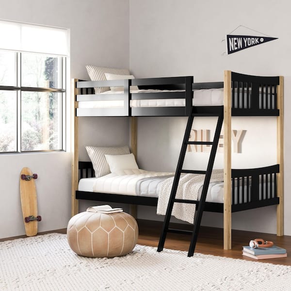 Caribou Black with Natural Wood Twin Bunk Bed
