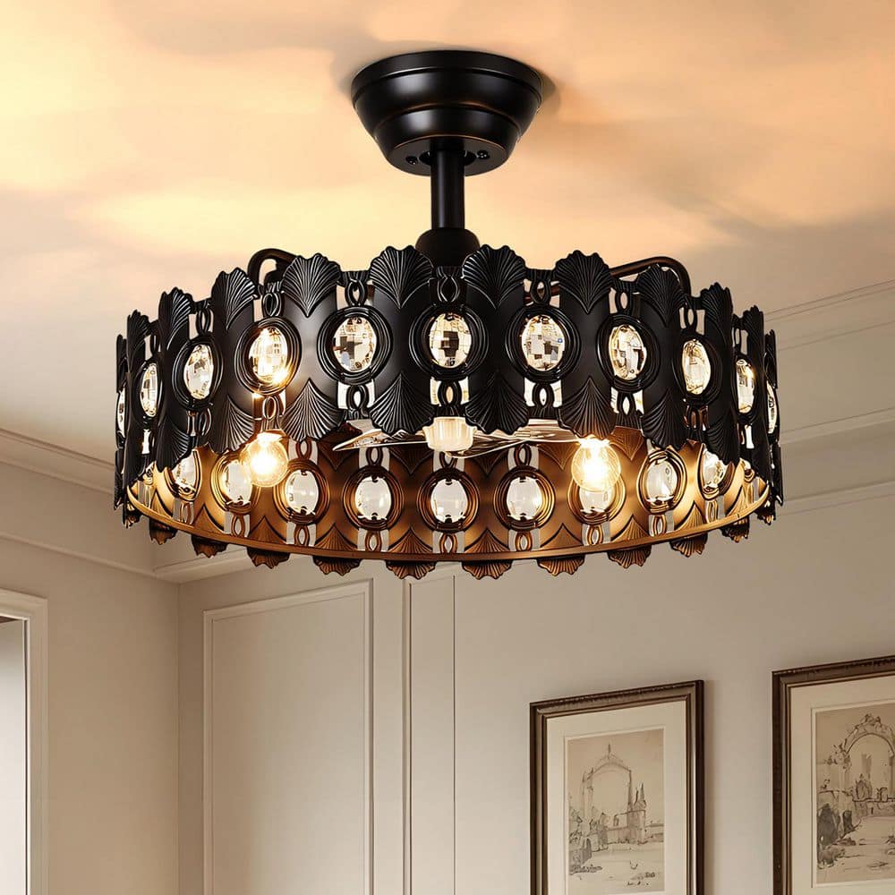 JUSHENG 17.72 in. Farmhouse Black Downrod Mount Ceiling Fan with
