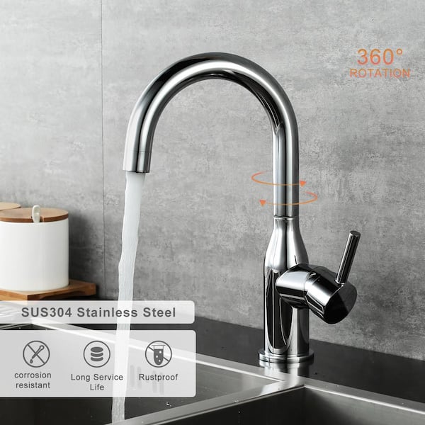 Classic Single Hole Bar Faucet Single Handle Deck Mount Standard Kitchen Faucet with Supply Lines in Polished Chrome