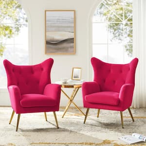 Jacob Golden Leg Fushia Wingback Chair with Tufted Back (Set of 2)