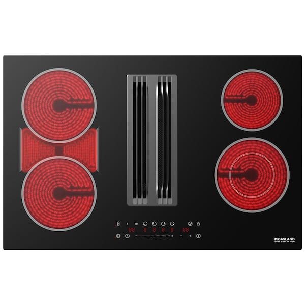 Chef Collection 31.5 in. 4-Elements Downdraft Radiant Ceramic Electric Cooktop in Black with Vent, 330 CFM , 220-Volt
