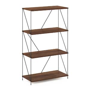 Besi 24.41 in. W Walnut Cove 4-Tier Industrial Bookcase with Metal Frame