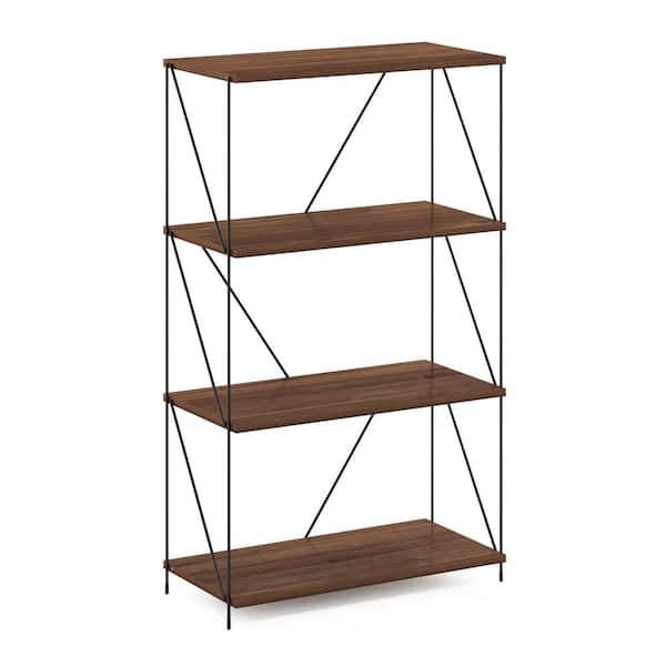 Furinno Besi 24.41 in. W Walnut Cove 4-Tier Industrial Bookcase with Metal Frame