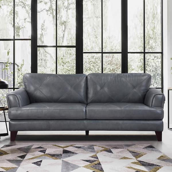Lazzara Marie 88 in. W Straight Arm Leather Rectangle Sofa