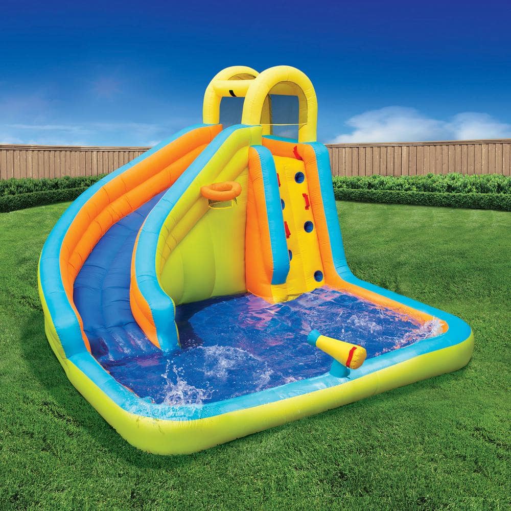 Multicolor Inflatable Water Slide with Climbing Wall and Cannon