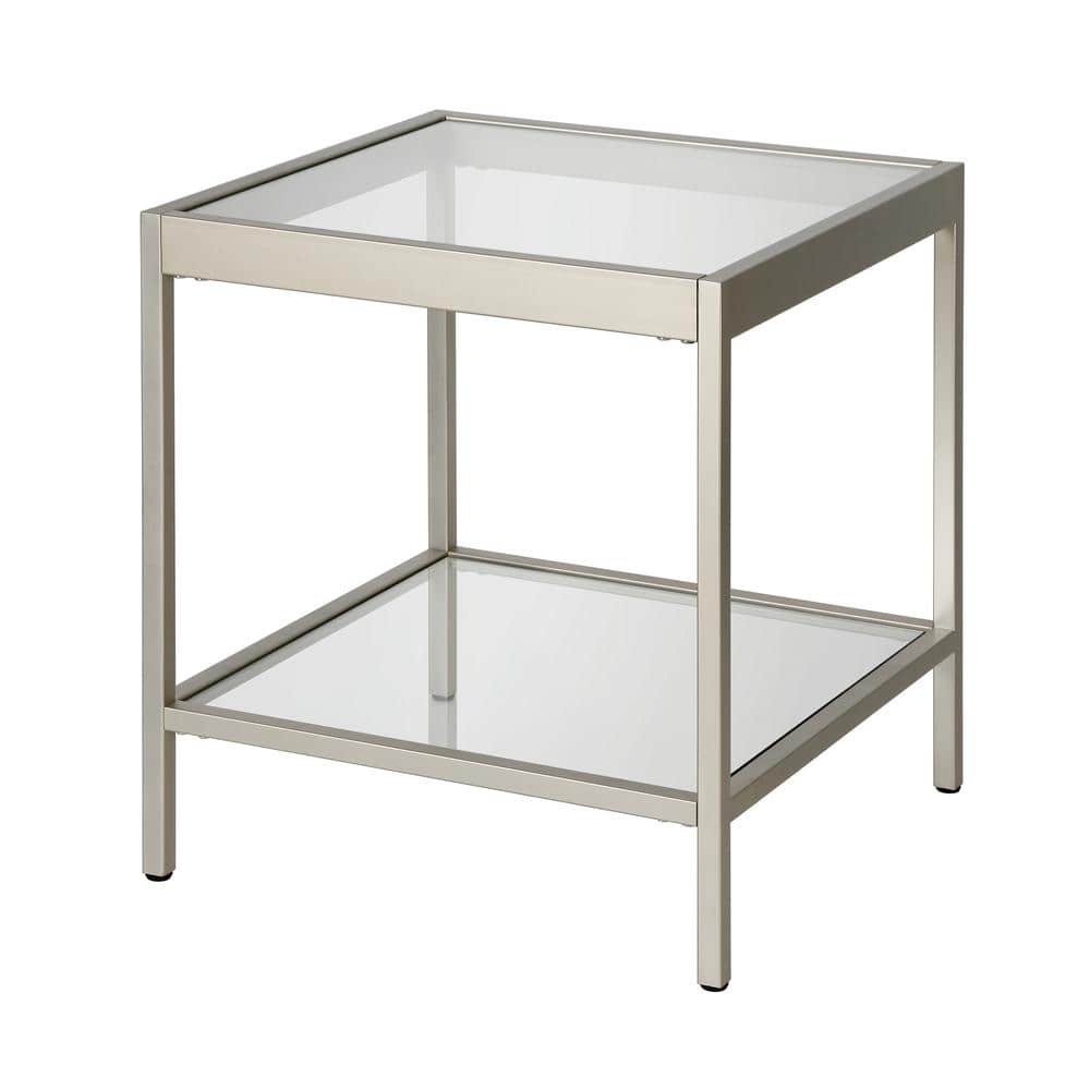 Sleek Nickel & Tempered Glass 20" Square Side Table