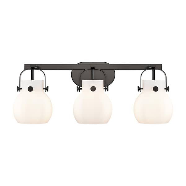 Innovations Pilaster II Sphere 26.5 in. 3-Light Matte Black Vanity Light with Glass Shade