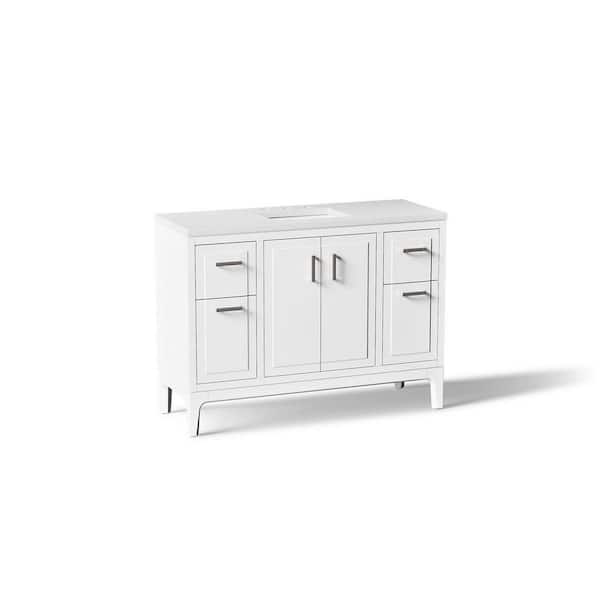 Seer 48 in. Single Sink Freestanding White Bath Vanity with White Quartz Top Assembled