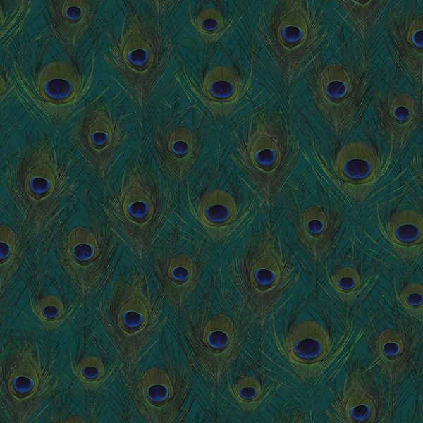 Origin Plumage Blue Sapphire Peacock Feathers Non-Pasted Metallic Non-Woven Wallpaper Sample
