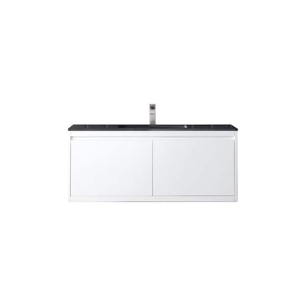 James Martin Vanities Milan 47.3 in. W x 18.1 in. D x 20.6 in. H Bathroom Vanity in Glossy White with Charcoal Black Composite Top