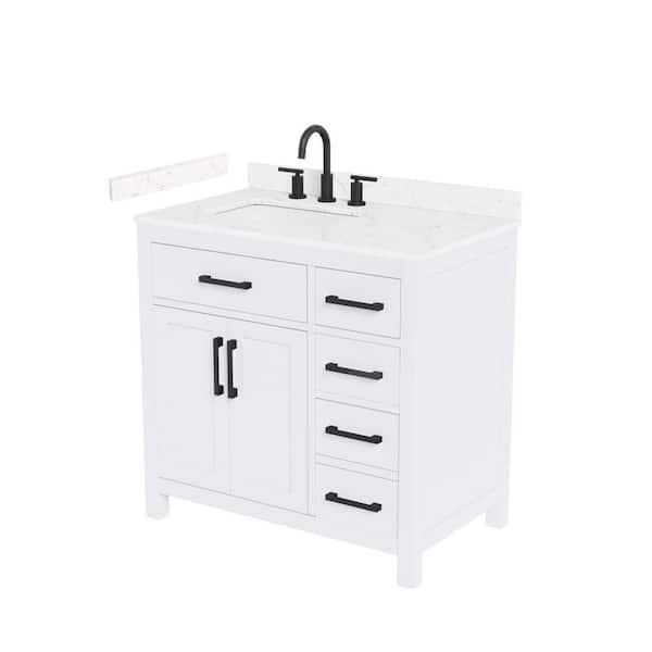 Beckett 36 in. Single Freestanding White Bath Vanity with Carrara Cultured Marble Top