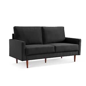Modern 69 in. Wide Square Arm Velvet Polyester Modern Rectangle Sofa in Black