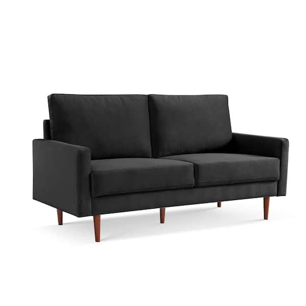 OS Home and Office Furniture Modern 69 in. Wide Square Arm Velvet Polyester Modern Rectangle Sofa in Black