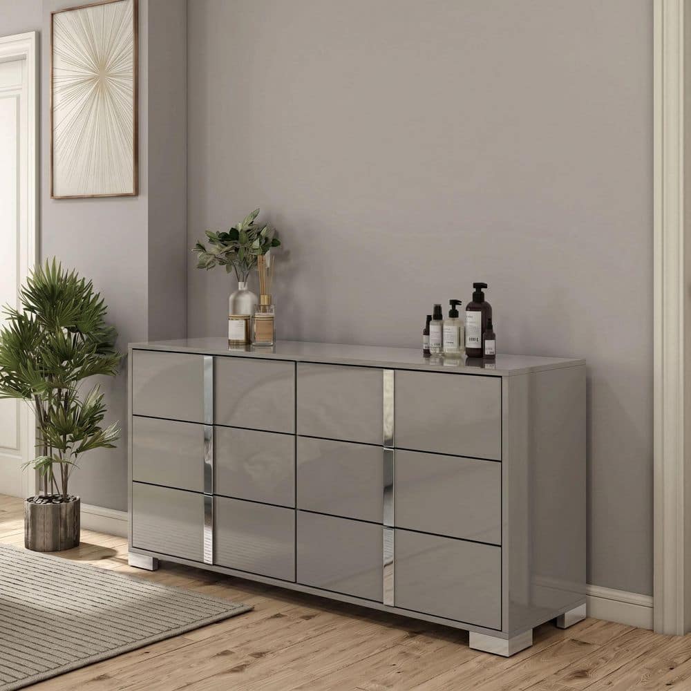 Drawer - 新品 na.e _official ハンドメイドウールジレ Taupe Furniture of America Mesala Taupe Gray 6-Drawer 61 in. Dresser
