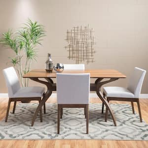 Kwame 5-Piece Light Beige and Natural Walnut Dining Set