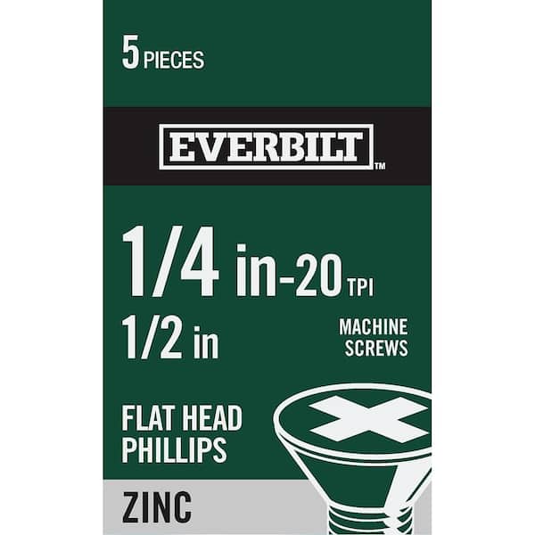 Everbilt 1/4 in.-20 x 1/2 in. Phillips Flat Head Zinc Plated Machine Screw (5-Pack)