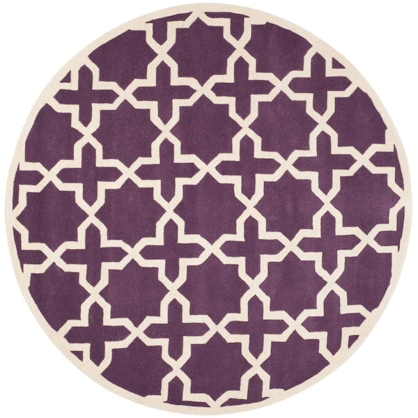 SAFAVIEH Chatham Purple/Ivory 7 ft. x 7 ft. Round Area Rug