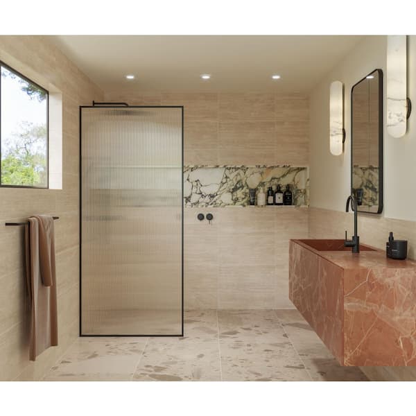 36 in. x 78 in. x .375 in. Framed Shower Door Single Fixed Panel Fluted