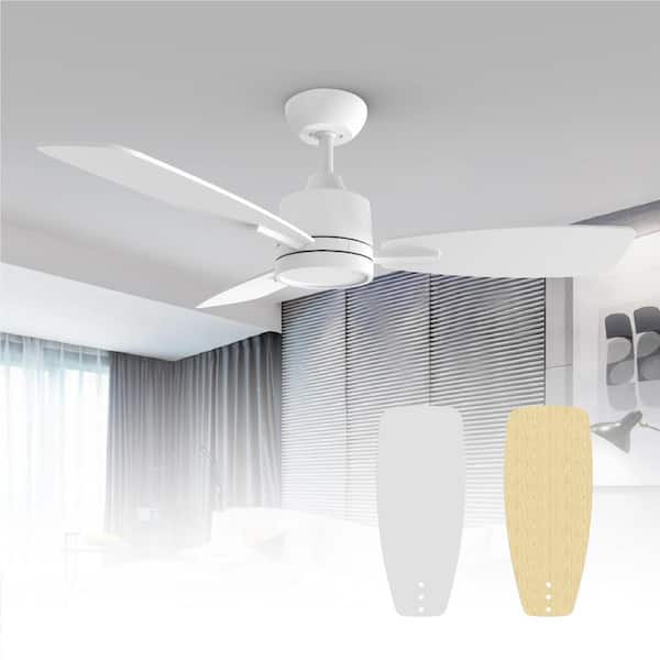 52 in. LED Light White & Ceiling Fan with Remote, Reversible Quiet DC Motor for Bedroom Dining Living Room TLY42-WE-3D-S3