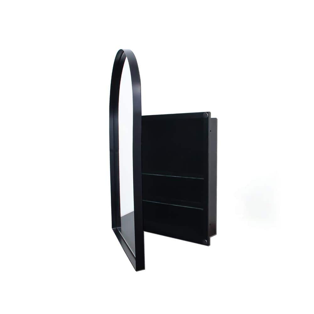 24 in. W x 36 in. H Arched Metal Medicine Cabinet with Mirror in Black, Rec